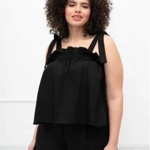 Eloquii Elements Linen Blend Tie Shoulder Black Tank